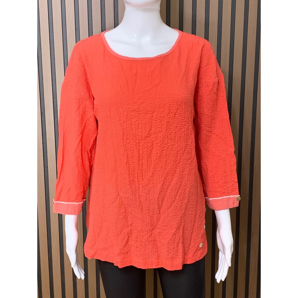 Ali Miles Coral Pink Textured Crinkle Knit 3/4 Sleeve Button Top M Lagenook